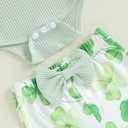 Newborn Baby Girl St Patricks Day Outfit Short Sleeve Letter Print Romper Clover Flare Pants Headband Clothes Set, 6-12M