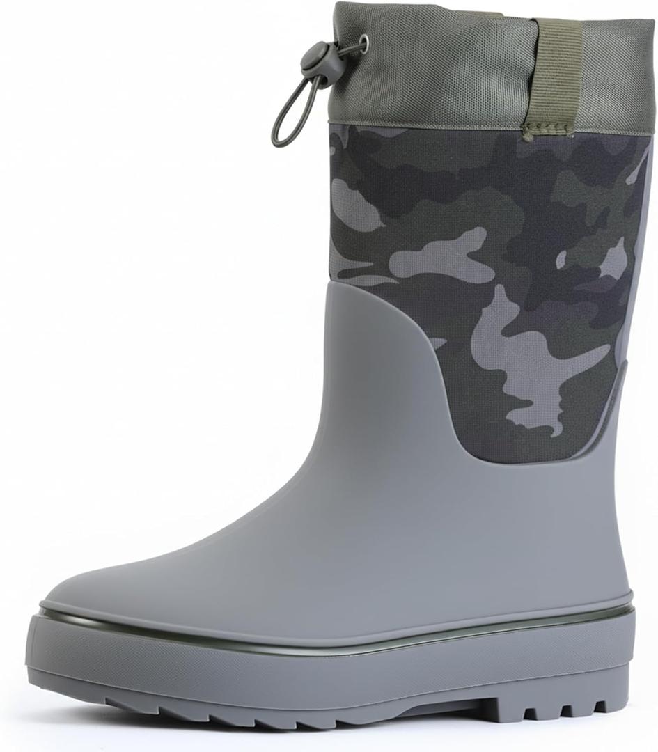 Showave Kid's Rain Boots for Boys Girls Waterproof Durable Rubber Boots Easy-on Outdoor Unisex-Child Mud Boots (2 Little Kid, Olive Camo)