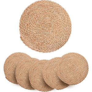 12" Round Woven Placemats Plate Chargers Set of 6, Farmhouse Rustic Boho Woven Place Mats for Dining Table Decor, Rattan Wicker Table Mats Jute Braided Chargers for Dinner Plates Wedding Tablescape (Natural)