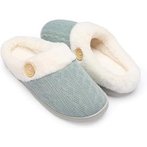 Womens Slipper Warm Comfy Memory Foam House Slippers Knitted Shoes Faux Fur Lined Anti-Skid Rubber Sole Bedroom Cozy Indoor Outdoor Slippers 38/39