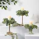 Thiccywoov 6 Pcs Artificial Eucalyptus Leaves Candle Rings Wreaths 9. 8 Inch Small Boho Greenery Wreath Pillar Candle Holder for Candleholders Kitchen Cabinet Wedding Home Door Table Decor
