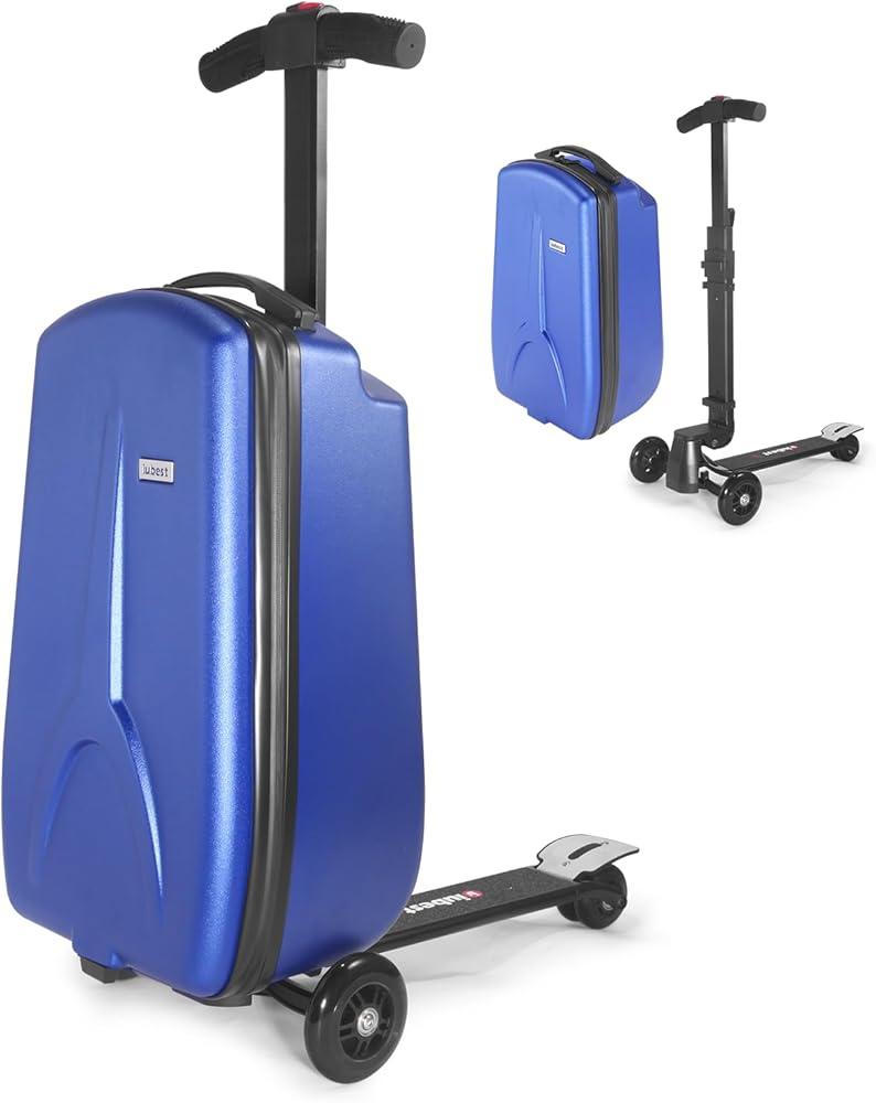 Iubest Scooter Luggage Carry On Scooter Suitcase for Kids Age 4-15, Detachable & Foldable 4 in 1 Kids Suitcase, Multifunctional Ride On Travel Trolley Scooter Combo-Blue