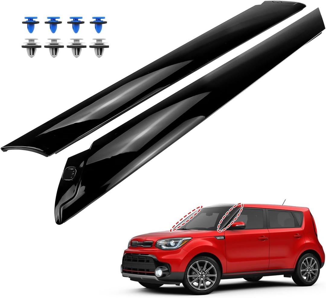 Exterior Molding Windshield A Pillar Compatible with 2014-2019 Kia Soul | 86170B2000 86180B2000 2PCS Driver Passenger Side Garnish Outer Trim