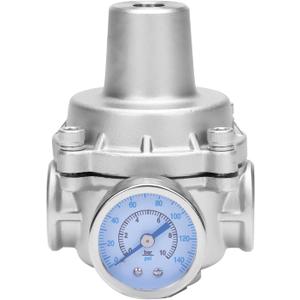 Pressure Regulator Water Valve - 3/4" NPT Female Stainless Steel 304 Pressure Reducer with Gauge, Adjustable Lead-Free Valve For RV, Garden, Air.
