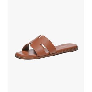 Rihero Women's Dressy Flat Sandals Comfortable Slip On Leather Slide Sandals Size 9