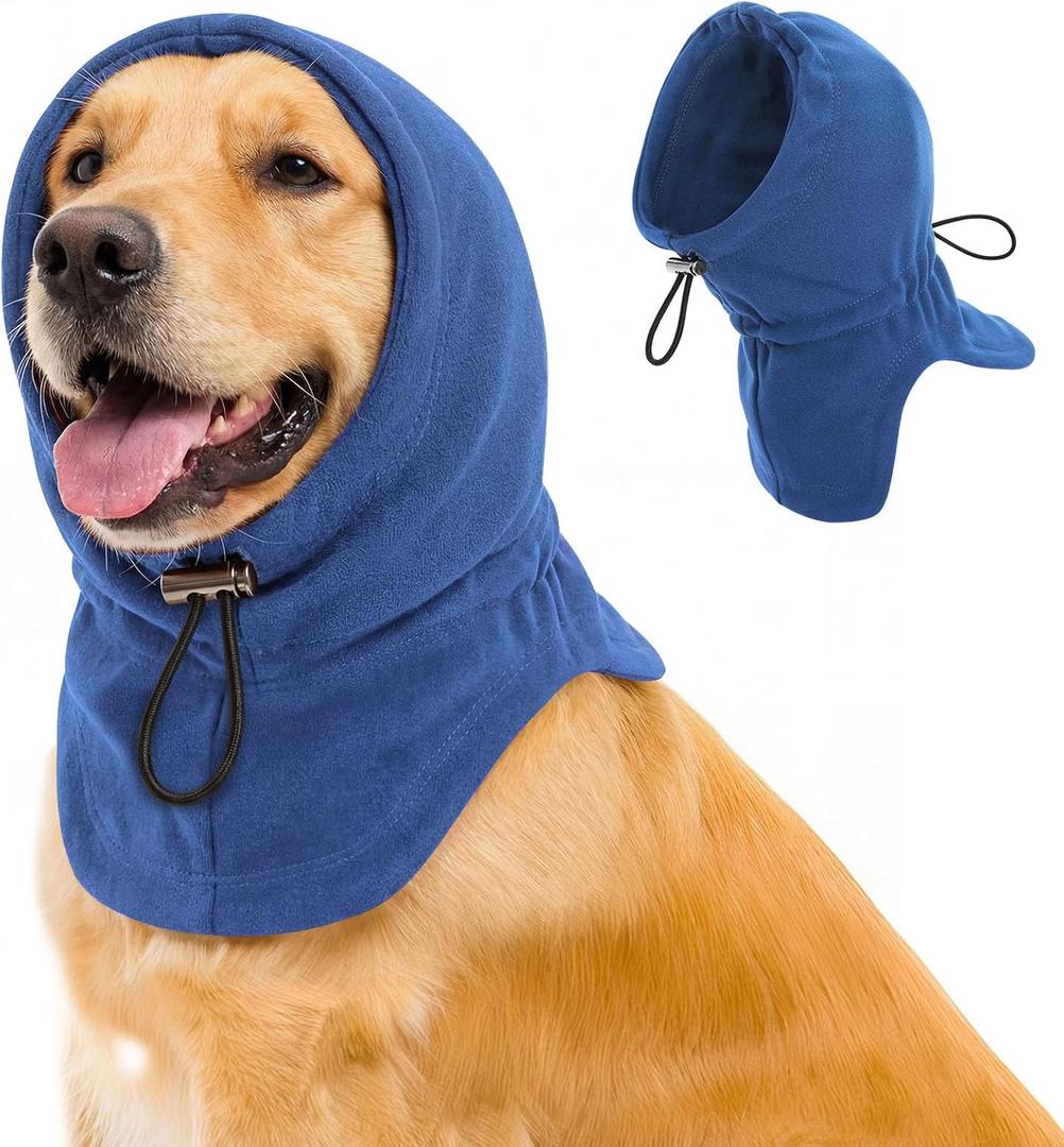 Dog Calming Hoodie - No Shake Ear Wraps for Dogs, Anxiety Relief & Noise Protection, Pet Ear Cover for Thunderstorms, Firework, Grooming, Force Drying, Blue L