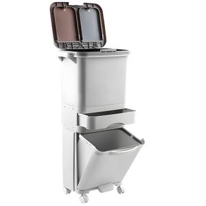42L Kitchen Trash Can with Lid, Three-Layer Dual Trash and Recycling Bins with Wheels, Vertical Dry and Wet Separation Waste Sorting Bins with 3 Removable Inner Buckets