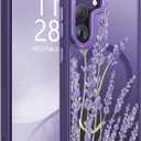 Goodon for Galaxy S24 Case, Wireless Charging Compatible, Shockproof Translucent Matte Cover - Cute Floral Design Phone Case for Women Girls - Elegant Lavender