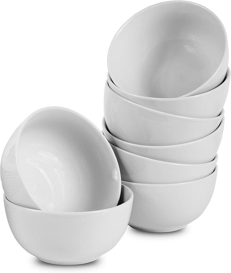 Klikel 8 Pack 18oz White Round Soup Bowls - 5.5-inch (18oz) Classic Solid Coupe Style Porcelain Dinnerware - Large Bowl For Noodle Pasta Cereal Salad