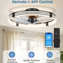 VOLISUN Low Profile Ceiling Fans with Lights and Remote, 24in Flush Mount Ceiling Fan with Light, 3000K-6500K Dimmable Fandelier LED Fan Light, Black Bladeless Ceiling Fans with Lights for Bedroom