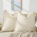 ZWJD Pillow Covers 18x18 Set of 2 Beige Throw Pillow Covers with Fringe Chic Cotton Decorative Pillows Square Cushion Covers for Sofa Couch Bed Living Room Farmhouse Boho Decor