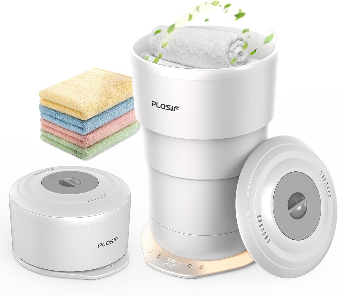 PLOSIF Foldable Towel Warmer for Bathroom, 21L Large Capacity Hot Towel Warmer - Fits 2 Oversized Towels, Blankets, Bathrobes, Spa-Like Towel Heater with 4 Timers, Auto Shut Off and Ambient Lighting (White)