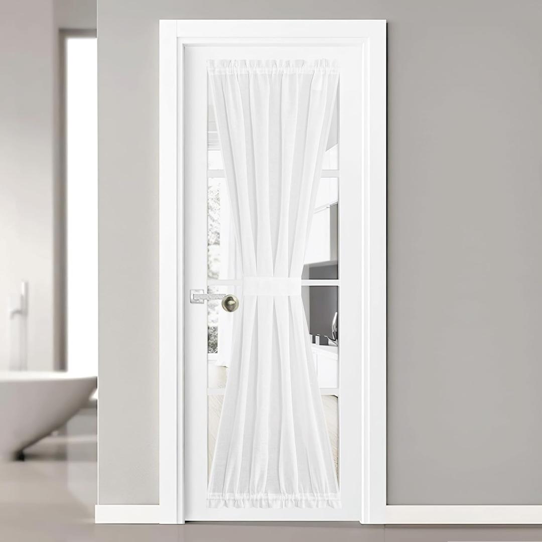 NICETOWN Linen Semi Sheer French Door Panels 80 inch Long, Light Filtering Curtains for Front Glass Back Entry Front Door with Tieback, 36" Wide, 1 Panel, White