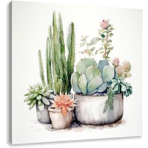 Bathroom Cactus Picture Wall Art Floral Flower Painting Print on Canvas for Home Decor 12''x12''