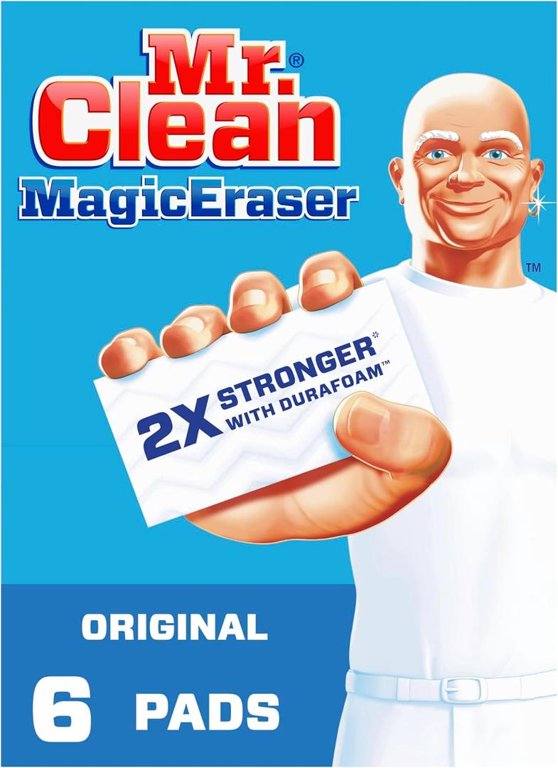 Mr. Clean Magic Eraser Original Cleaning Pads, Multi Purpose Cleaner, Bathroom Cleaning Supplies, All Purpose Cleaner, White, 6 Count
