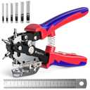 Preciva Hole Punch Plier, Revolving Punch Hole Tool with V-Shaped Cutting Edge Design, 6 Hole Sizes Used for Leather, Belts, Thin Iron Sheets, Paper Cards, Plastics, & Fabrics (Red)