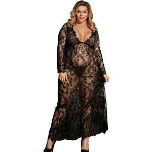 ohyeah Women Black Lace Maxi Dress V Neck Mesh Sexy Nightdress Long Gown Lingerie Dress Floral Lace Sexy Nightdress Swimsuit Cover Up Lingerie M-L