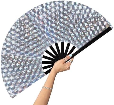 Set of 4 Packs, GeGeYa Large Folding Fans-Hand Fan Popping Fan for Line Dancing Clacking Fans for Boots On The Ground Dance, Party,Concert,Outdoor,Decoration (Laser-Fish Scales)