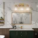 3 Light Brushed Gold Bathroom Vanity Light Over Mirror, Modern Vanity Lighting with Texture Glass Shade, Wall Mount Bathroom Light Fixtures, E26 Base