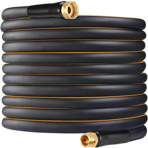 Garden Hose 200ft x 5/8 in Heavy Duty, Flexible and Lightweight Water Hose, Burst 600 psi, Kink-less Hybrid Rubber Hose for Backyard, 3/4'' Solid Metal Fittings for All Your Watering Need (Black)