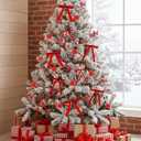 78 Pcs Red Rose Valentine's Day Tree Decoration Set Include Faux Rose Velvet Bows Berries Picks Pearl Garland Velvet Christmas Bows Ornaments for Holiday Xmas Tree Home Decoration