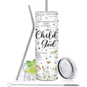 Christian Gifts - 20oz Child of God Insulated Stainless Steel Insulated Tumbler with Straw Lid, Leakproof, for Girl, Sister, Friends - Inspirational Baptism Confirmation Catholic Birthday Gifts Cup