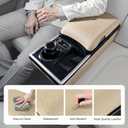 Coverado Universal Car Center Console with Wireless Charging & Cup Holder, Back Seat Organizers, Rear Bench Seat Central Armrest Box with Storage, for Most Vehicles, Easy Install, Beige