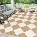 HEBE Outdoor Rug Waterproof 9'x12', Checkered Reversible Plastic Patio Rug