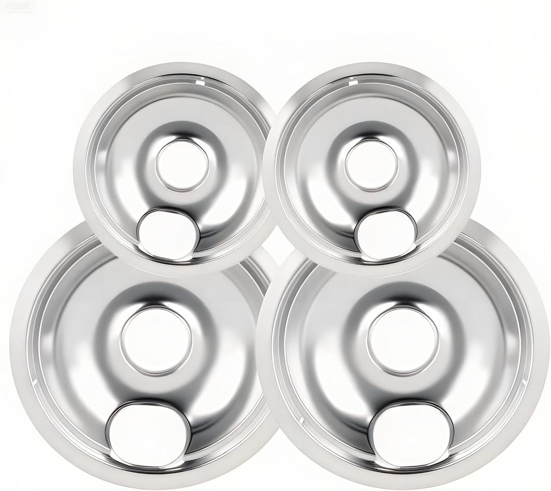 Drip Pan Burner Stove Top Chrome Drip Pan, Stove Drip Pans Replacement Compatible for Most Plug-in Electric Ranges Whirlpool Frigidaire Kenmore include 2 * 6in and 2 * 8in