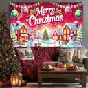 Merry Christmas Banner 71x43 Inches Winter Wonderland Village Snowman Christmas Tree Holiday Decoration Red House Snow Scene Indoor Outdoor Wall Hanging Party Yard Dcor