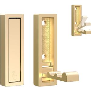 Heavy-Duty Square Folding Wall Hooks, Sturdy Zinc Alloy Foldable Coat Hooks for Hanging Towel, Coat, Hat, Backpack, Key, Gold Towel Hooks Wall Mount Hanger for Bathroom Kitchen Hotel Office (2 Pack)