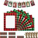 50Pack Christmas Paper Picture Frames 4x6 Inserts,Red and Green Paper Frame with Wood Clips Jute Twine,Cardboard Frames for Home DIY Cardboard Photo Hanging Display for Christmas Wall Decor (Black)