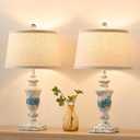 SAIWEYA 23" Farmhouse Table Lamps Set of 2, 3 Way Dimmable Lamps with 2 LED Bulbs and Rocker Switch, Vintage Nightstand Lamp for Bedroom Living Room Office End Table Entryway, Washed Blue
