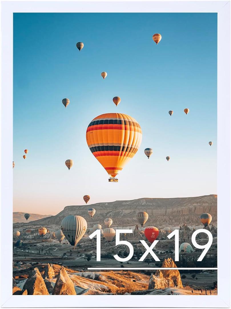 15x19 Picture Frame White for Poster Photo Picture, Horizontal and Vertical Formats for Wall Hanging, 15 x 19 Wall Gallery Poster Photo Frame for 15 by 19 Photos Posters, White