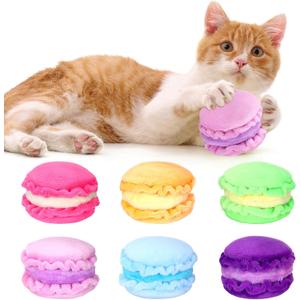 Eccliy 6 Pcs Macarons Catnip Cat Toys for Indoor Interactive Cat Chew Toys Kitten Chew Supplies for Kitty Lover Gifts Interactive Plush for Boredom Relief Indoor Exercise, 6 Colors
