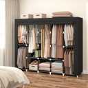 83“ Portable Closet Wardrobe, 7 Hanging Rods 10 Shelves & Cover, Black, 83"W x 18"D x 66"H