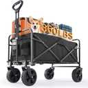 Sweetcrispy Collapsible Foldable Wagon Cart, Large Capacity Garden Beach Cart with All-Terrain Wheels, Heavy Duty Utility Grocery Wagon with Drink Holders for Shopping Sports Camping, Large Black (120L)