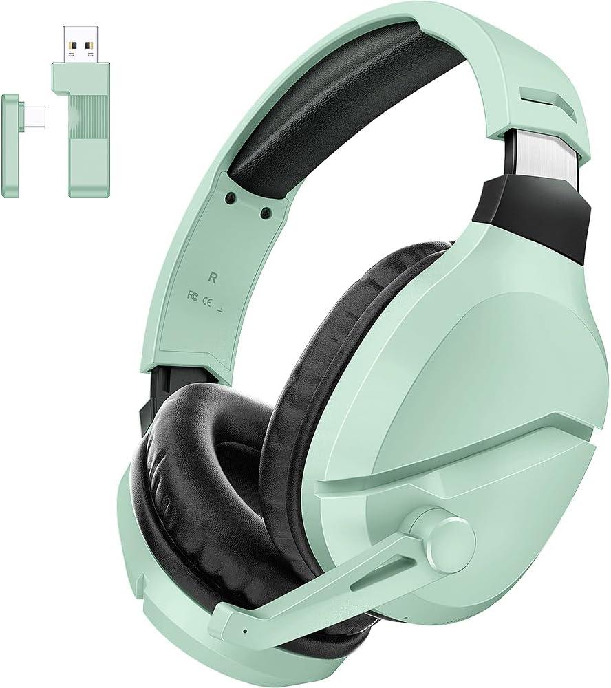 WolfLawS Wireless Gaming Headset with Noise Canceling Microphone for PS5, PC, PS4, 2.4G/Bluetooth Gaming Headphones with USB and Typec Connector, Wired Mode for Controller (Green)