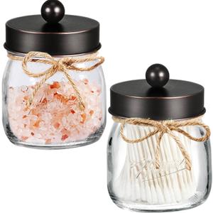 SheeChung Bathroom Decor, Bathroom Organizers and Storage, Qtip Holder, Vanity Decor, Cute Mason Jars for Cotton Swabs, Balls, Cotton Pads, Floss Picks (Oil Rubbed Bronze, 2 Pack)