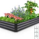 Quictent Galvanized Raised Garden Bed 6x3x1 Ft Metal Planter Box for Vegetables Bottomless for Backyard Outdoor, Include 1 Tomato Cage, Dark Grey