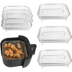 8 inch Air Fryer Racks, Stackable Air Fryer Accessories, Stainless Steel Dehydrator Rack, Durable & Dishwasher Safe,for 4.2QT - 5.8QT, Compatible with Ninjia Gowise Philips (Square3PCS)