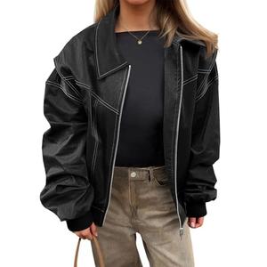 Tankaneo Womens Oversized Leather Bomber Jackets Cap Sleeve Zip Up Motorcycle Coats with Pockets M Tankaneo Womens Oversized Leather Bomber Jackets Cap Sleeve Zip Up Motorcycle Coats with Pockets M