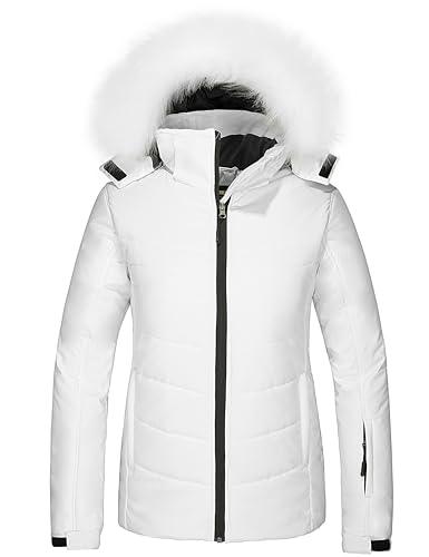 Skieer Women's Waterproof Ski Jacket Warm Snow Coat with Removable Hood (White,Small)