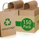 MIEVU 150Pack Small Gift Bags with Handles, 5.9x3.1x8.2 Inch Brown Paper Bags (130g More Sturdy Material)  Bulk Christmas Gift Bag, Party Favor Bags, Recyclable Craft Bags for Gifts,Brown