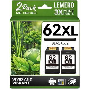 LEMERO Remanufactured for HP 62XL Ink Cartridges Black Replacement for HP 62 Black Ink Cartridge 62XL Ink Cartridge Combo Pack Work with Envy 7645 7640 7645 Envy 5660 5540 Officejet 250 200 Printer