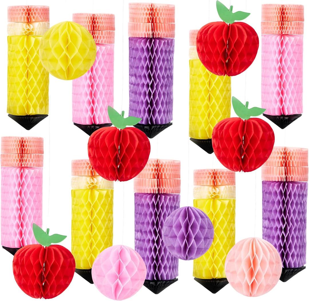18Pcs Pencil Apple Hanging Honeycomb Balls Welcome Back to School Classroom Hanging Decorations for Teacher Appreciation Week First Day of School Party Decor