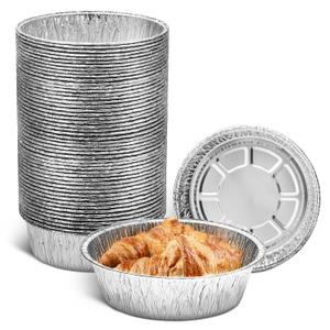 Round Foil Cake Pans  50 Pack 6-Inch Reusable Aluminum Baking Pans | Stackable, Durable & Grease-Resistant | Great for Tarts, Baking, Cheesecakes, Catering, Meal Prep, Takeout, Freezer & Storage Use