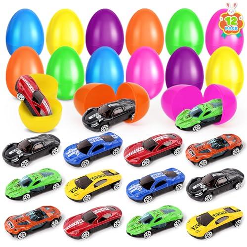 NizyDue 12 Pack Prefilled Easter Eggs with Die-Cast Cars for Kids Boys, Easter Basket Stuffers, Easter Eggs Filled with Toys for Easter Egg Hunt, Party Favor Supplies School Reward Classroom Prizes