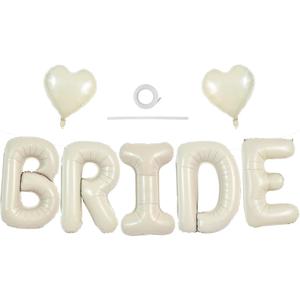 TONIFUL 40 Inch Large Cream White Bride Balloons, Giant Ivory Alphabet Big Balloons Banner for Wedding Marriage Bachelorette Bridal Shower Engagement Bride To Be Party Decorations and Supplies