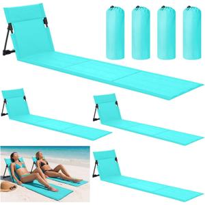 Karenhi 4 Pcs Foldable Poolside Chairs Portable Beach Chair Folding Seat for Edge of Pool Provide Back Support with Carry Bag for Adults Traveling Camping Picnic Lawn, 63 Inch